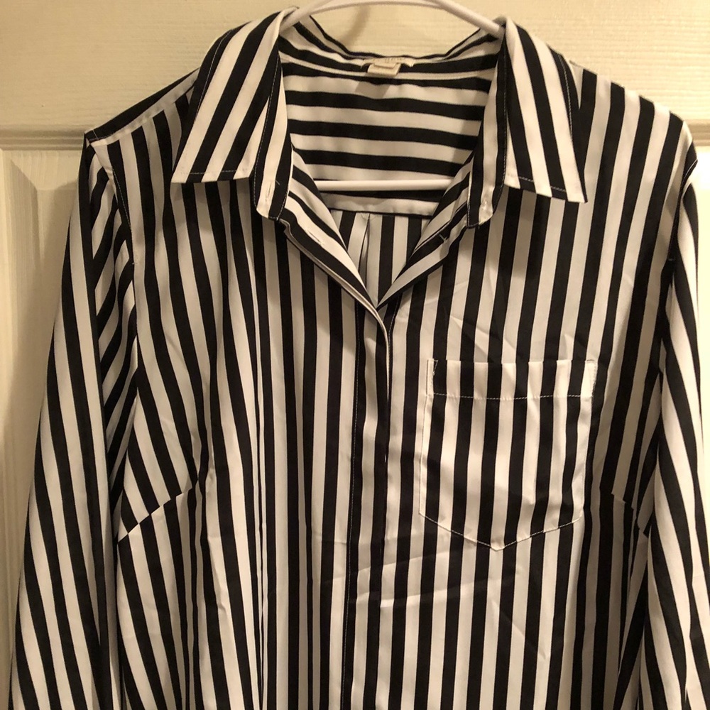 Black and white striped button up blouse
